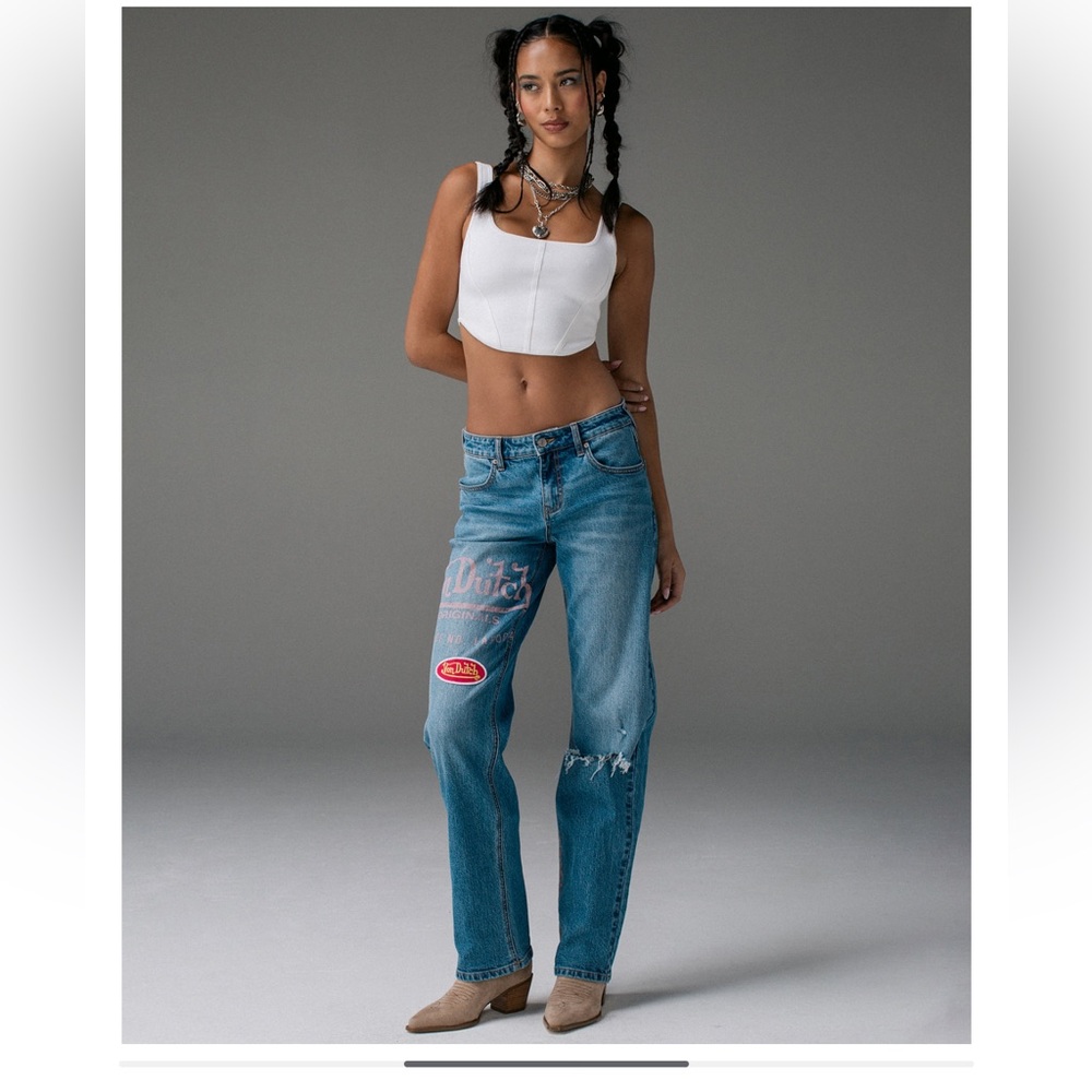 Von Dutch Light Blue Straight-Leg Jeans with Embroidered Logos